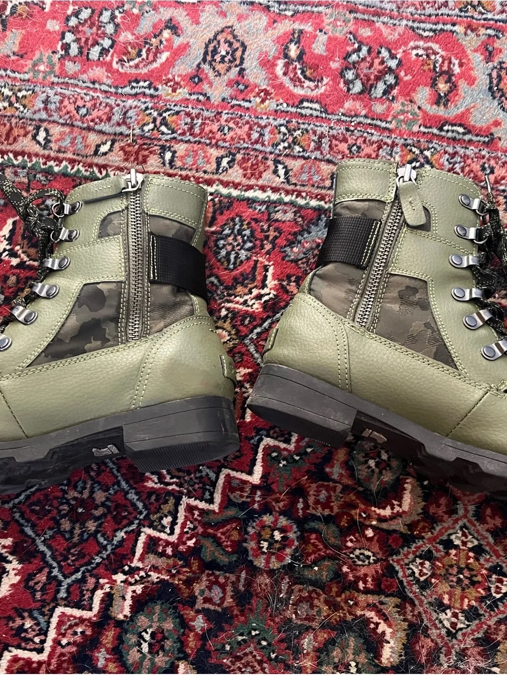 Sorel Kids Olive Green Lace-Up Combat Boots with Camo Panels
